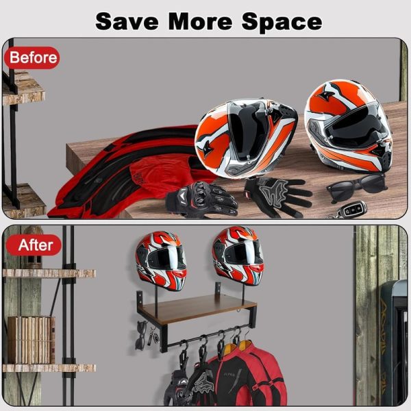 Best Double Motorcycle Helmet Wall Mount With Storage Rack - Image 5