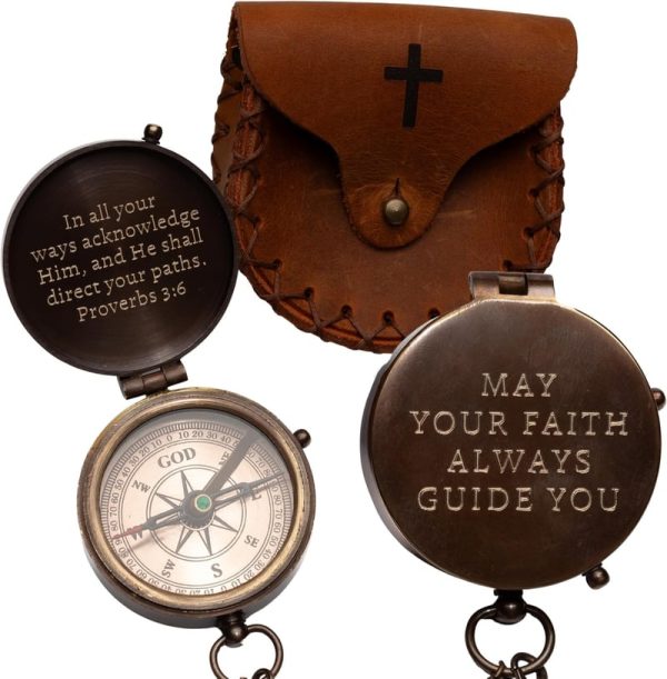 Engraved Compass For Boys - Best Baptism Gift With Scripture