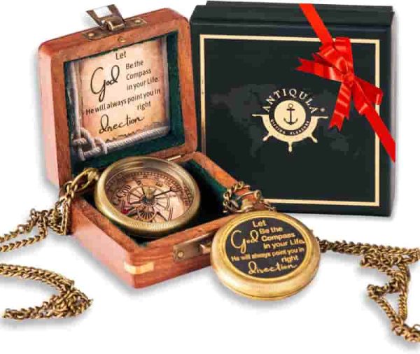 Sentimental Brass Compass With Box - Perfect Graduation Gift