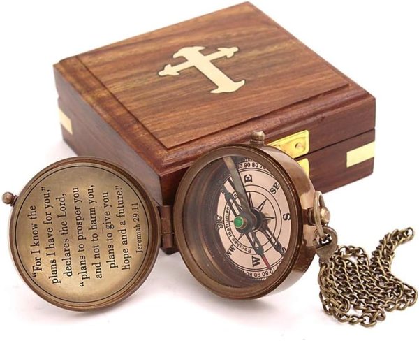 Solid Brass Compass - Jeremiah 29:11, Perfect Christian Gift