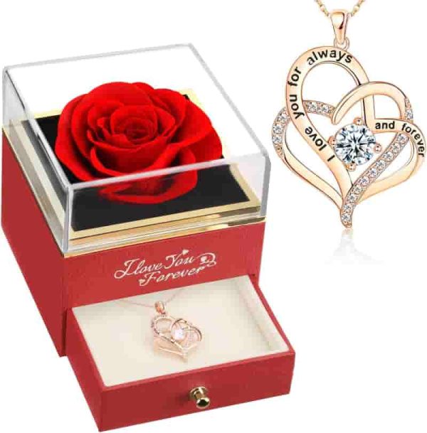 Best Real Rose & Heart Necklace Gift For Women - Forever Love