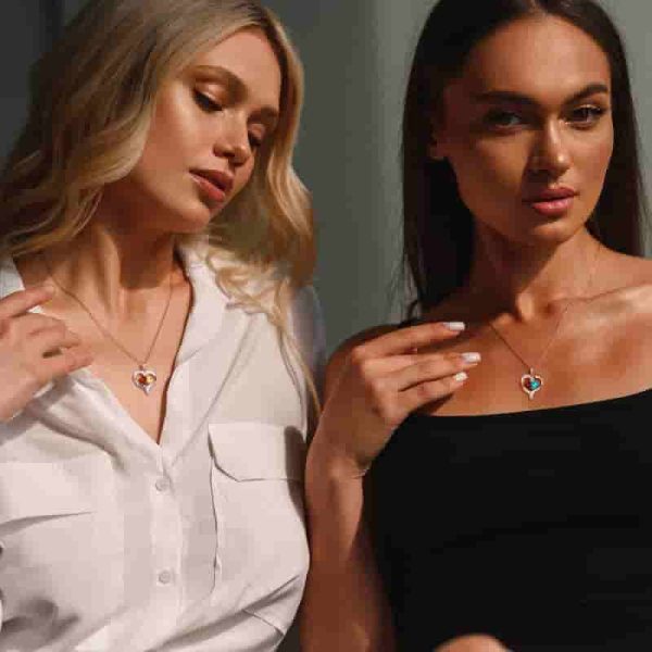 18k Rose Gold Heart Necklace With Birthstones - Gift For Her - Image 3