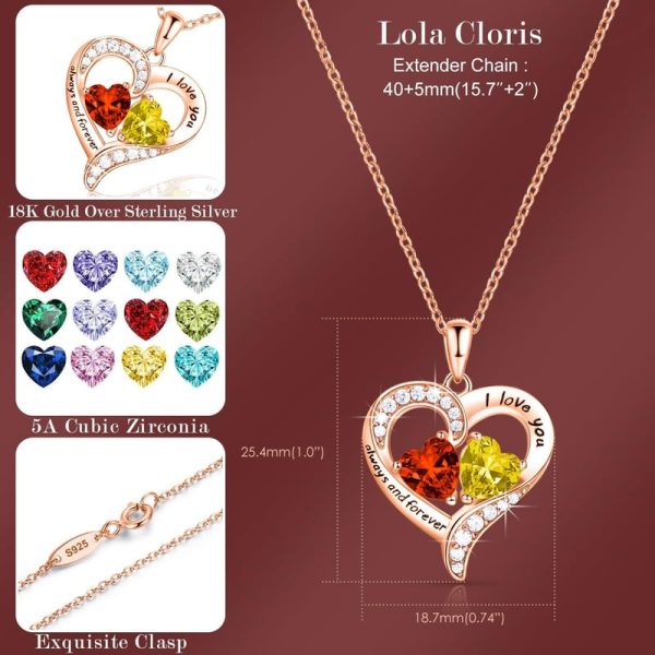 18k Rose Gold Heart Necklace With Birthstones - Gift For Her - Image 4