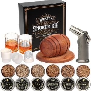 Best Whiskey Smoker Kit - 6 Flavors, 2 Glasses & Ice Molds - Gift For Men