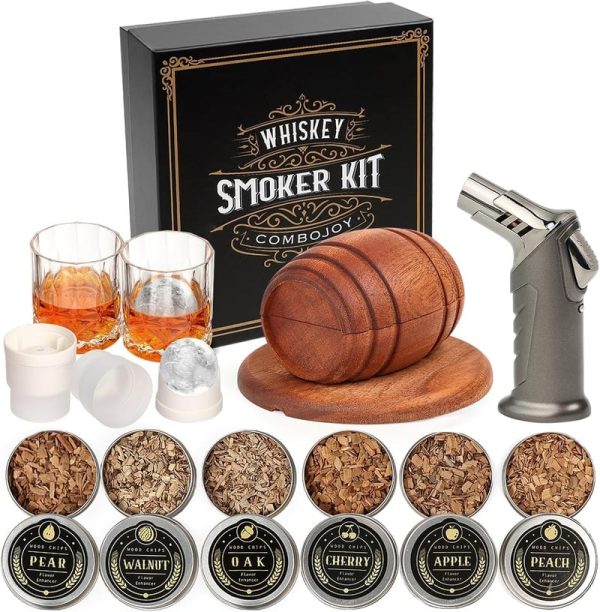 Best Whiskey Smoker Kit - 6 Flavors, 2 Glasses & Ice Molds - Gift For Men