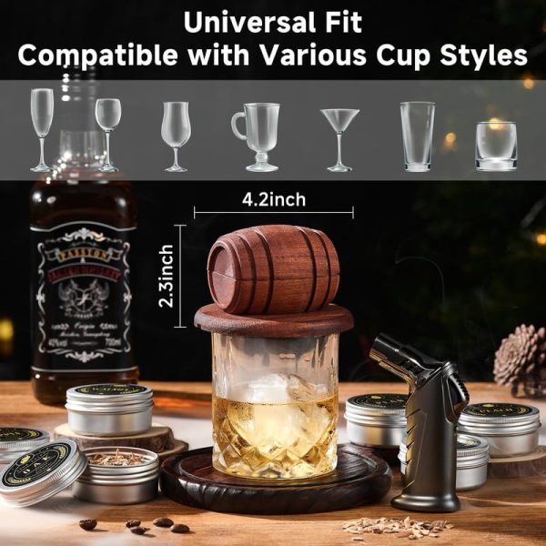 Best Whiskey Smoker Kit - 6 Flavors, 2 Glasses & Ice Molds - Gift For Men - Image 2