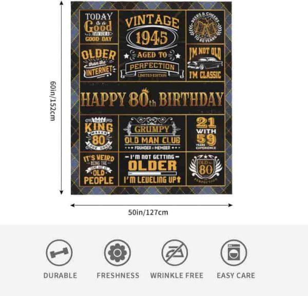 Best 80th Birthday Gifts For Men - Vintage 1945 Blanket - Image 2