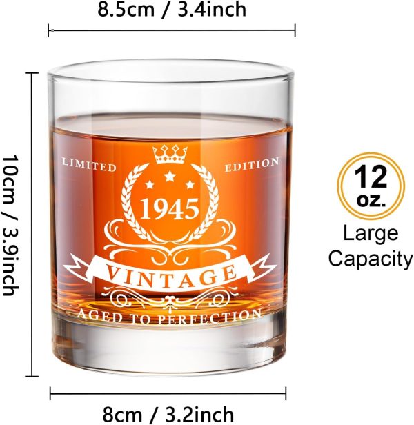 Best 80th Birthday Gifts For Men - 1945 Whiskey Glass Set In Barrel Box - Image 2