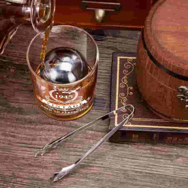 Best 80th Birthday Gifts For Men - 1945 Whiskey Glass Set In Barrel Box - Image 6