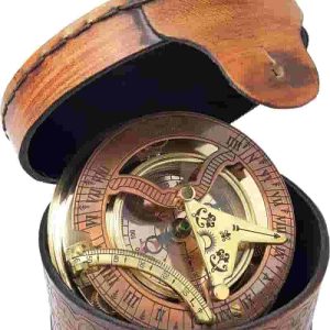 Best Antique Brass Nautical Sundial Compass & Clock In Gift Box
