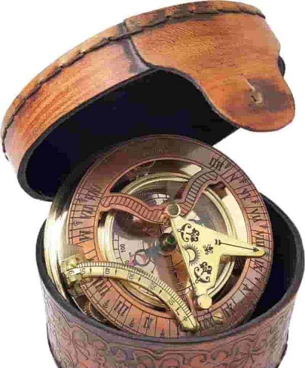 Best Antique Brass Nautical Sundial Compass & Clock In Gift Box