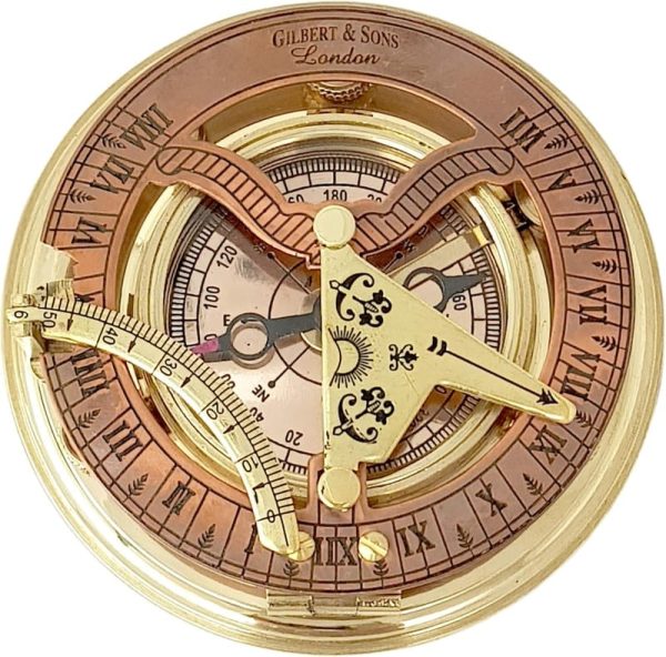 Best Antique Brass Nautical Sundial Compass & Clock In Gift Box - Image 2