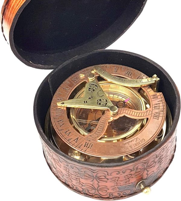 Best Antique Brass Nautical Sundial Compass & Clock In Gift Box - Image 3