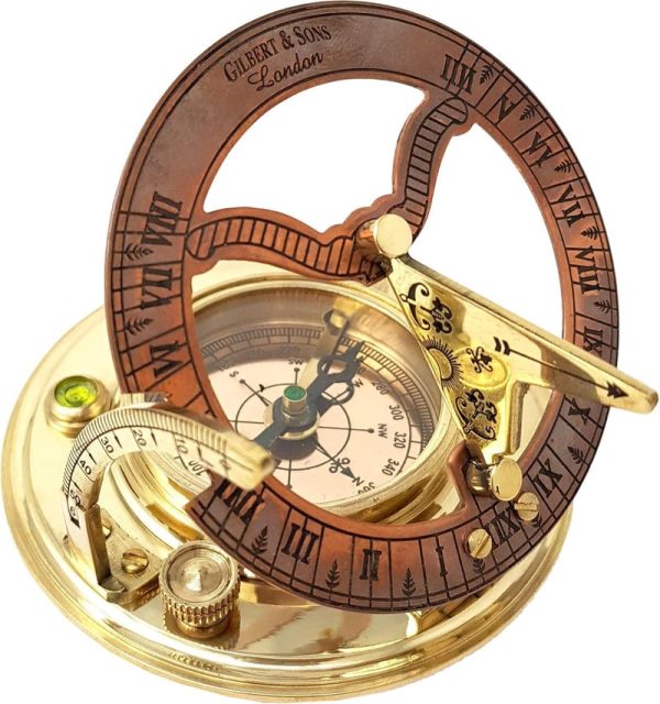 Best Antique Brass Nautical Sundial Compass & Clock In Gift Box - Image 5