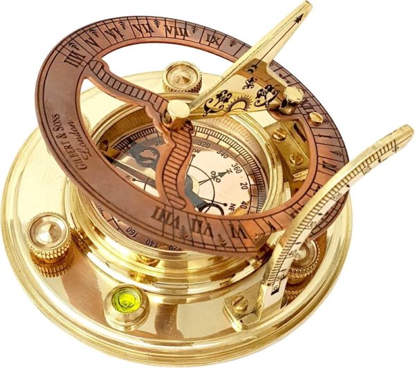 Best Antique Brass Nautical Sundial Compass & Clock In Gift Box - Image 6