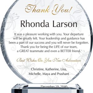 Best Personalized Coworker Farewell Gift - Custom Crystal Plaque