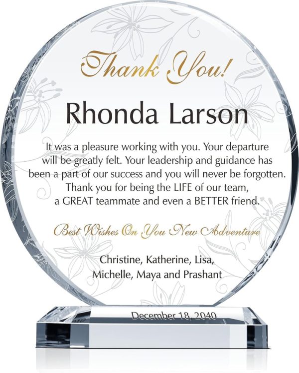Best Personalized Coworker Farewell Gift - Custom Crystal Plaque