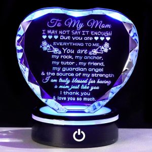 Unique Mother's Day Crystal Heart Gift With Led Base - From Daughter Son