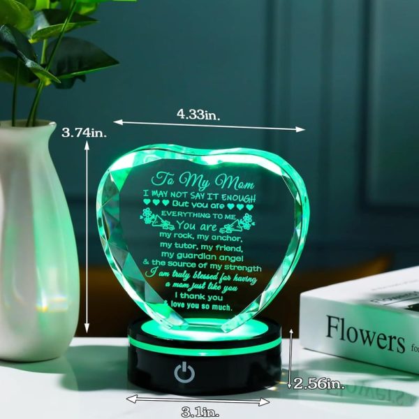 Unique Mother's Day Crystal Heart Gift With Led Base - From Daughter Son - Image 2