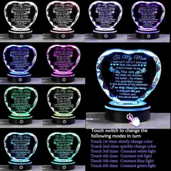 Unique Mother's Day Crystal Heart Gift With Led Base - From Daughter Son - Image 3