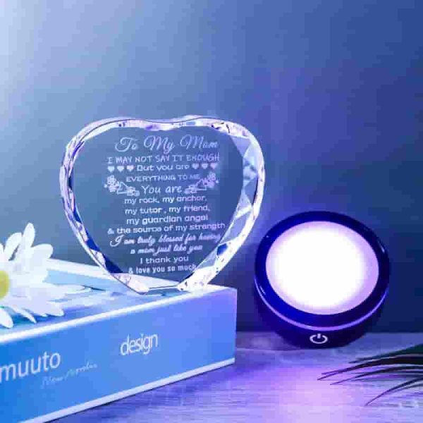 Unique Mother's Day Crystal Heart Gift With Led Base - From Daughter Son - Image 4