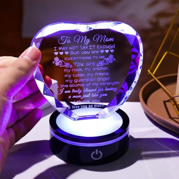 Unique Mother's Day Crystal Heart Gift With Led Base - From Daughter Son - Image 5