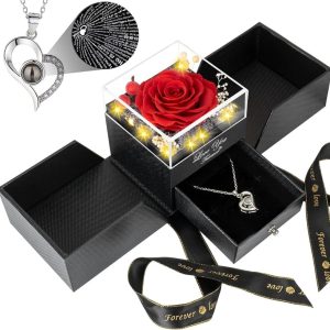 Preserved Rose With I Love You Necklace - Best Gift For Her