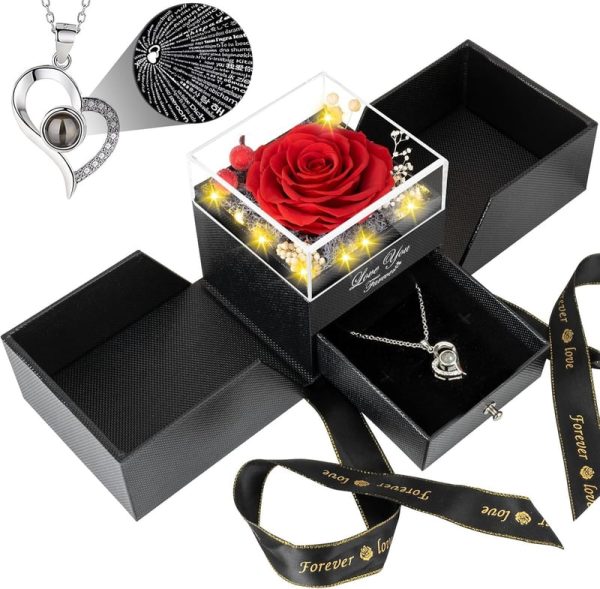 Preserved Rose With I Love You Necklace - Best Gift For Her