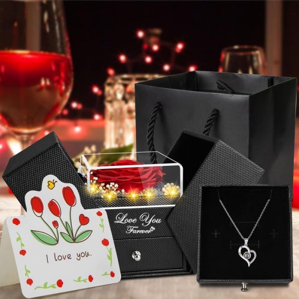 Preserved Rose With I Love You Necklace - Best Gift For Her - Image 2