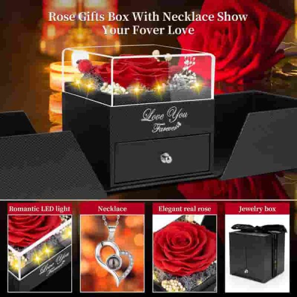 Preserved Rose With I Love You Necklace - Best Gift For Her - Image 3
