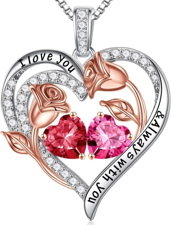 Best Birthstone Necklace - Sterling Silver Rose Heart Jewelry