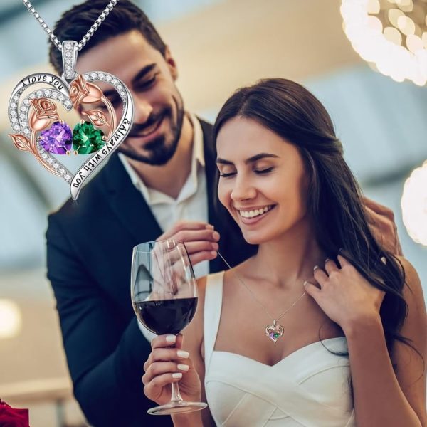Best Birthstone Necklace - Sterling Silver Rose Heart Jewelry - Image 4