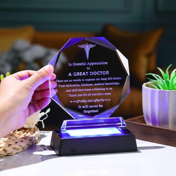 Best Doctor Appreciation Glass Plaque With Led Base - Image 4