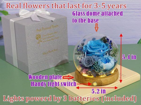 Unique Long-lasting Floral Gift - Blue, Grey & White Roses - Image 2