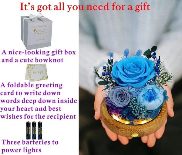 Unique Long-lasting Floral Gift - Blue, Grey & White Roses - Image 5