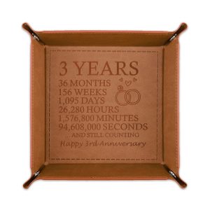 3rd Anniversary Leather Valet Tray – Engraved Gift For Couples
