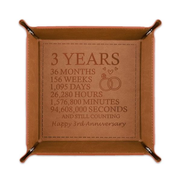 3rd Anniversary Leather Valet Tray – Engraved Gift For Couples