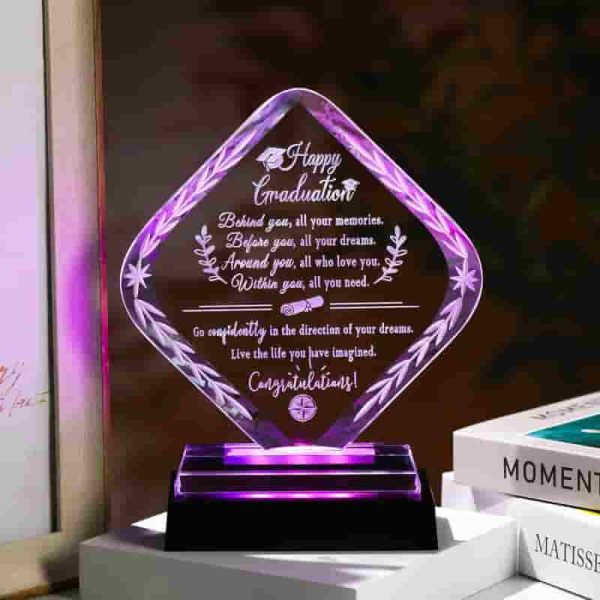 Best Graduation Keepsake Crystal Plaque With Light Base - Class Of 2025 - Image 2