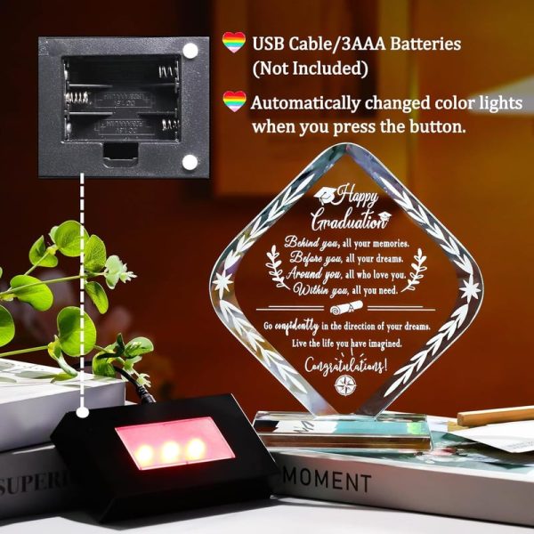 Best Graduation Keepsake Crystal Plaque With Light Base - Class Of 2025 - Image 3