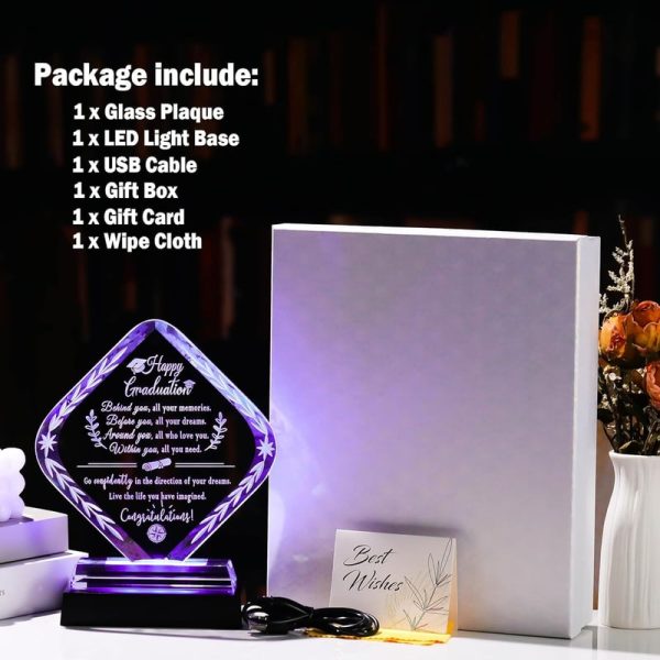 Best Graduation Keepsake Crystal Plaque With Light Base - Class Of 2025 - Image 6