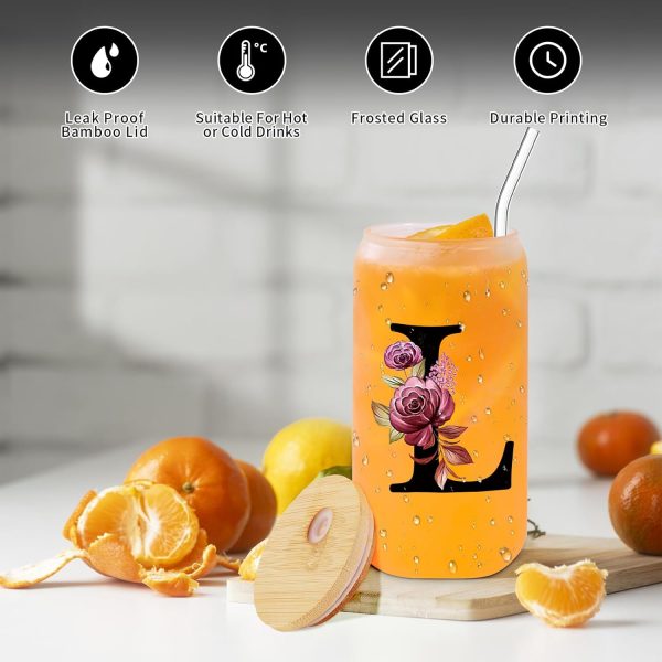 Best Monogrammed Glass Drinking Cup With Lid & Straw - Perfect Gifts - Image 3