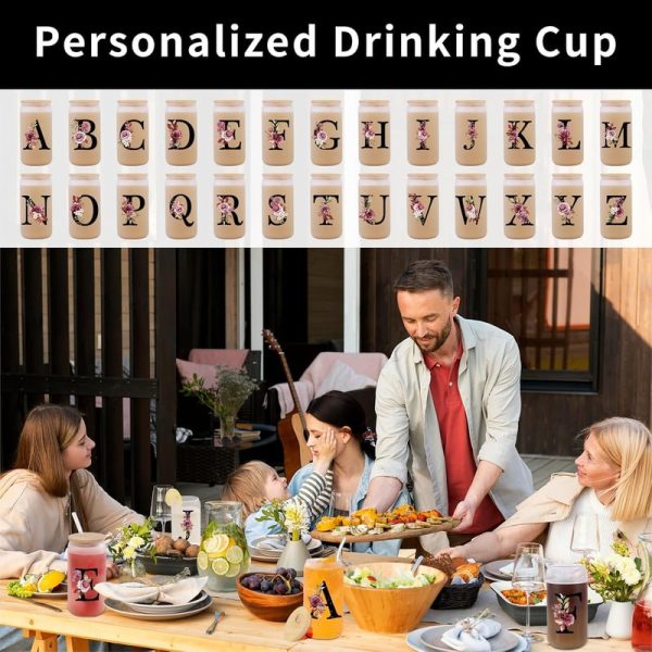 Best Monogrammed Glass Drinking Cup With Lid & Straw - Perfect Gifts - Image 5