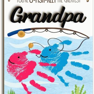 Custom Baby Handprint Gift - Fishing Grandpa Wood Plaque