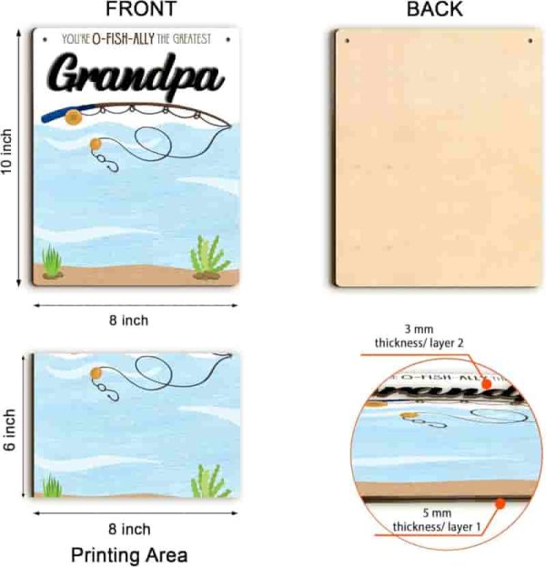 Custom Baby Handprint Gift - Fishing Grandpa Wood Plaque - Image 2