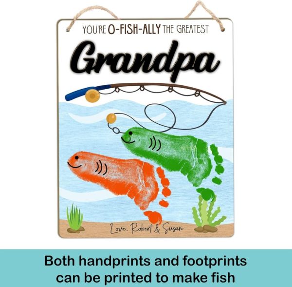 Custom Baby Handprint Gift - Fishing Grandpa Wood Plaque - Image 5