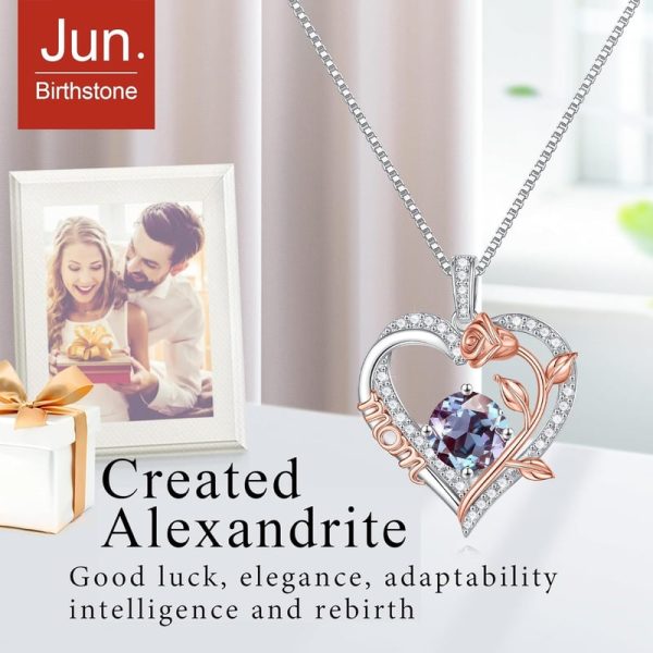 Sterling Silver Rose Birthstone Necklace For Mom - Best Gift - Image 2