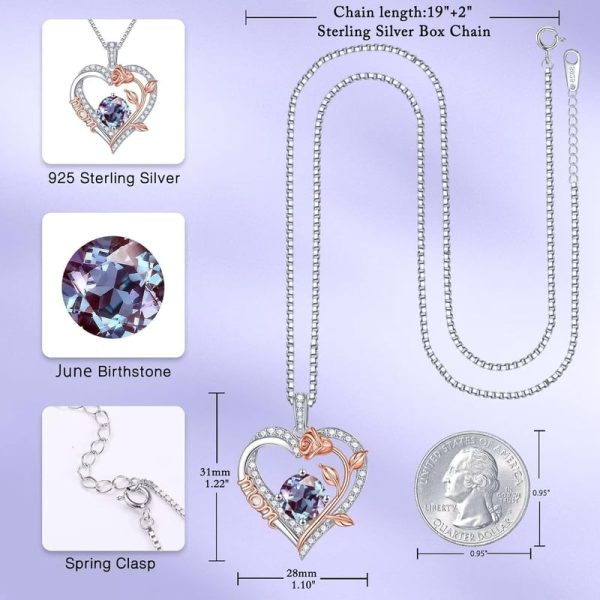 Sterling Silver Rose Birthstone Necklace For Mom - Best Gift - Image 4