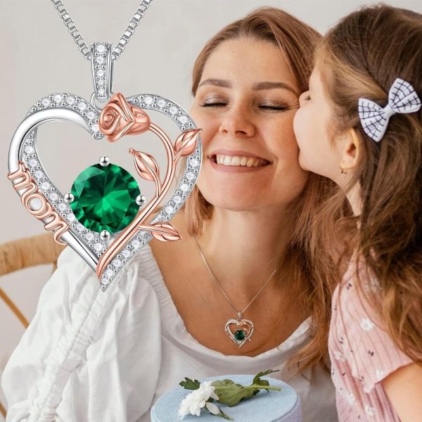Sterling Silver Rose Birthstone Necklace For Mom - Best Gift - Image 5