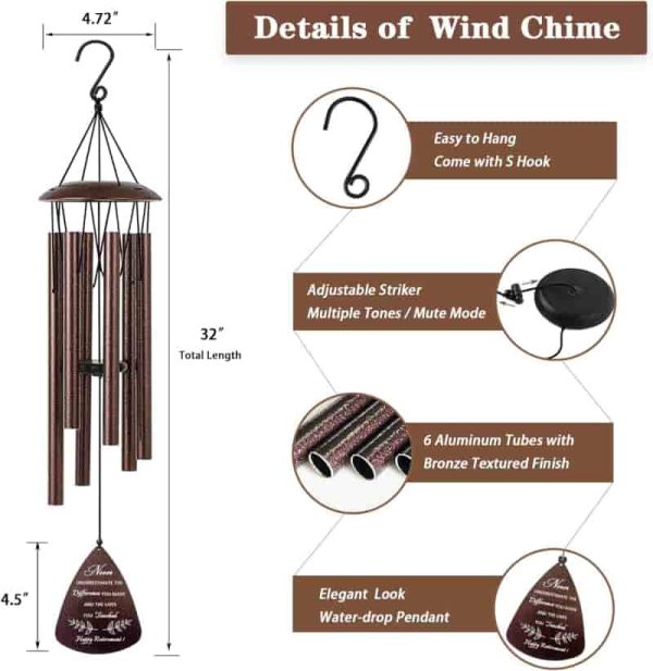 Best Retirement Gift Wind Chimes For Women & Men, 32" - Image 2