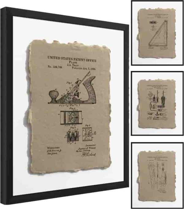 Vintage Patent Tool Wall Art Set - Best Gift For Woodworkers